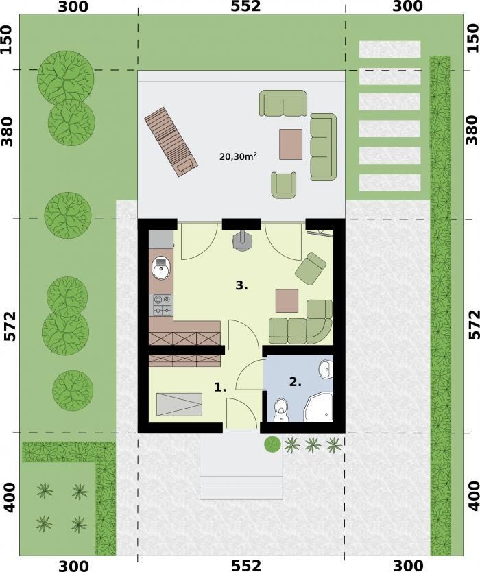 Rzut PT LIDO A dom letniskowy na zgoszenie do 35 m2 CE