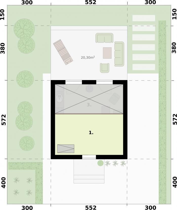 Rzut PT LIDO A dom letniskowy na zgoszenie do 35 m2 CE