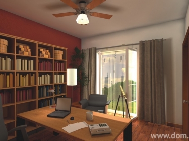 Dodatkowy pokój przy salonie, mogący pełnić funkcję domowego biura bądź pokoju gościnnego, w części dziennej parterowego domu dla 3-5 osobowej rodziny.