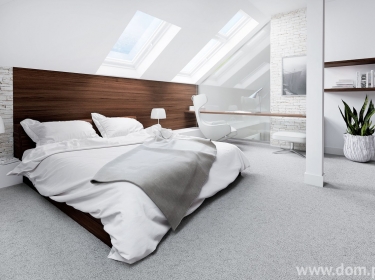 Nowoczesna sypialnia na poddaszu, w energooszczędnym i nowoczesnym domu